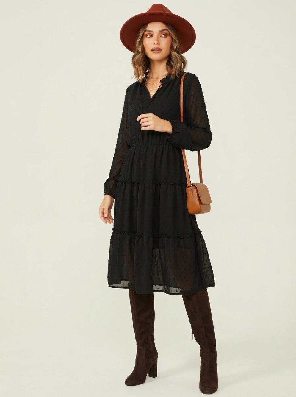 Cupshe Black Semi Sheer Tiered Dress